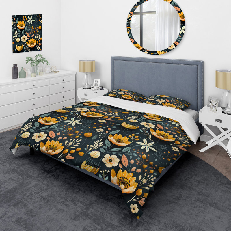 Mod Botanical Delight I - Ensemble de housse de couette Mid-Century - Microfibre de polyester