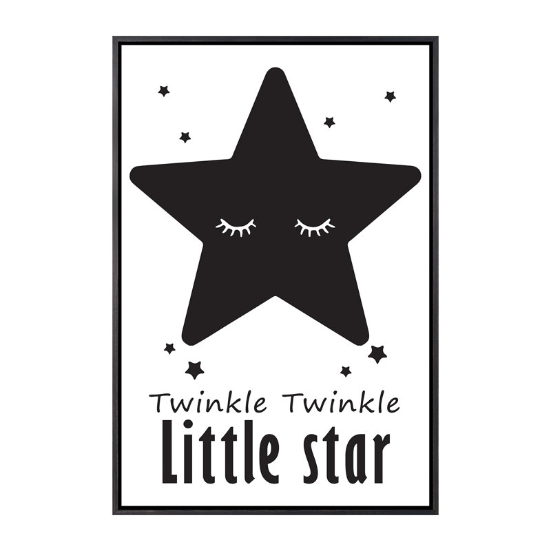 Twinkle Little Star - impression d'art graphique, Pas de tapis, Toile avec cadre noir patiné, H 40 po x l 26 po x P 1,5 po