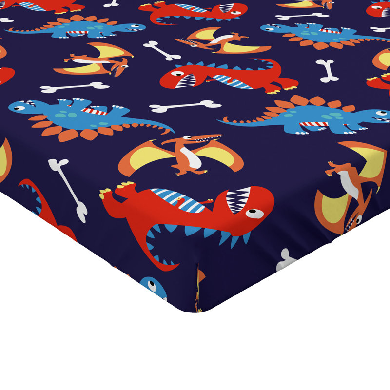 Drap-housse à motif de dinosaures Ambesonne, ensemble de 2 expressions drôles bleu marine, orange, rouge