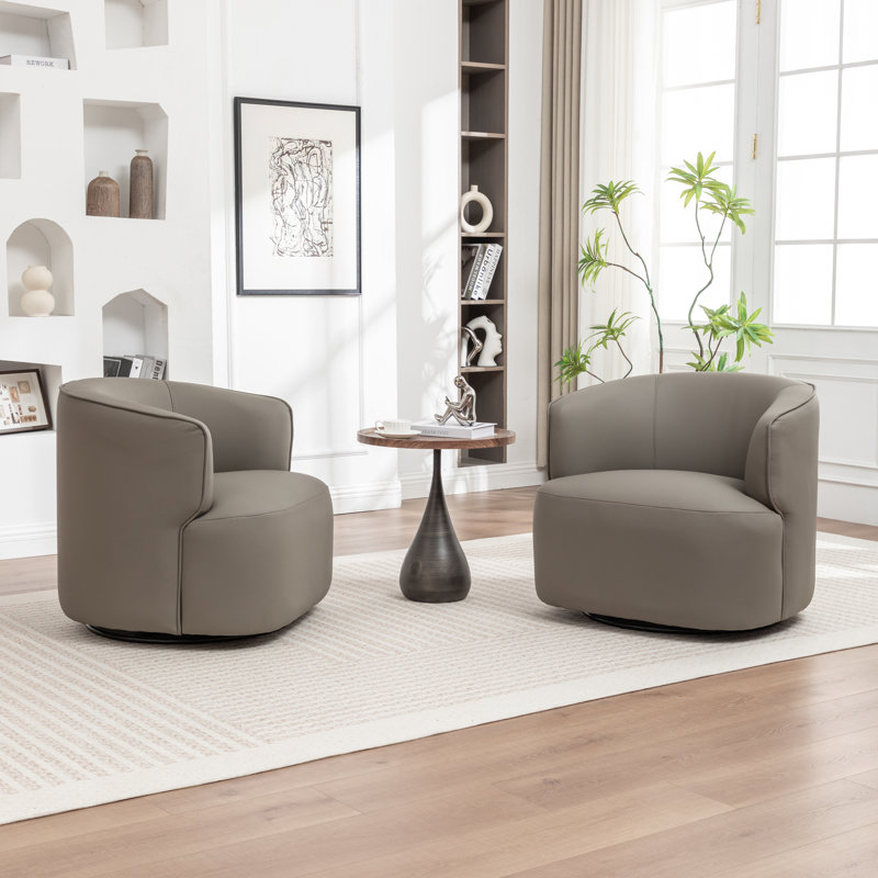 Tybias 32'' Wide Swivel Barrel Chair, Dark Gray