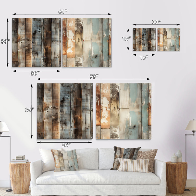 Rustic Farmhouse Wooden Planks - Ensemble abstrait d'art mural en acrylique sur verre, H 16 po x l 33 po