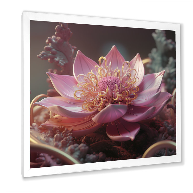 «Blooming Magical Pink Lotus I» sur toile, H 36 po x l 36 po x P 1,5 po, Cadre simple blanc