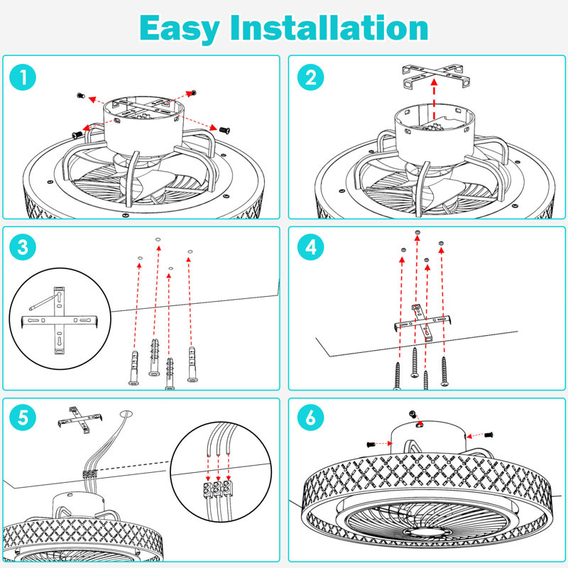 7" Jahsim LED Flush Mount Ceiling Fan with Remote Control and Light Kit Included
