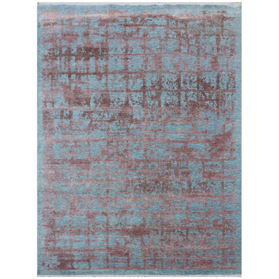 Gingham Area Rug in Blue/Copper
