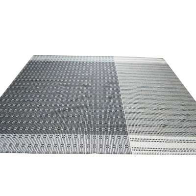 Gray Hand-Knotted Wool Dotted Linear Bands Geometric Modern Contemporary Carpet Rug