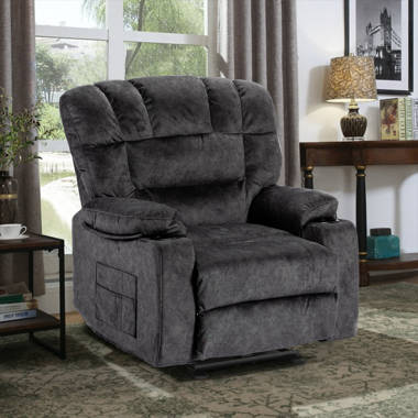 Kimbereley Modern Oversize Big Man 41 Wide Velvet 360 Degree Swivel Rocker Manual Recliner Chair with Heating and Massage Mercer41 Fabric: Brown Velv