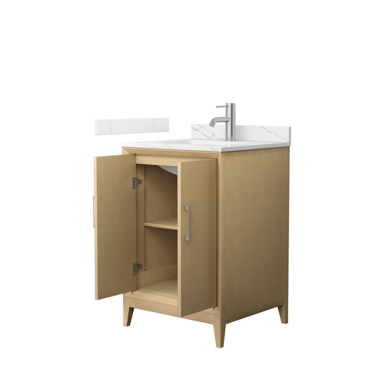 Janna 24" Freestanding Single Bathroom Vanity with Quartz Top, Brushed Nickel, Giotto Quartz, Single