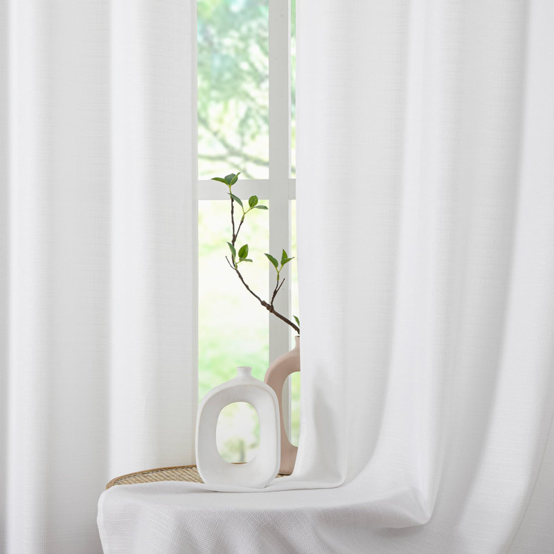 White Curtains 54 Inch Length 2 Panels, Faux Linen Textured Semi Sheer Light Filtering Soft Airy Rod Pocket Window Treatment Drapes, 30Wx54l Inch, Set Of 2