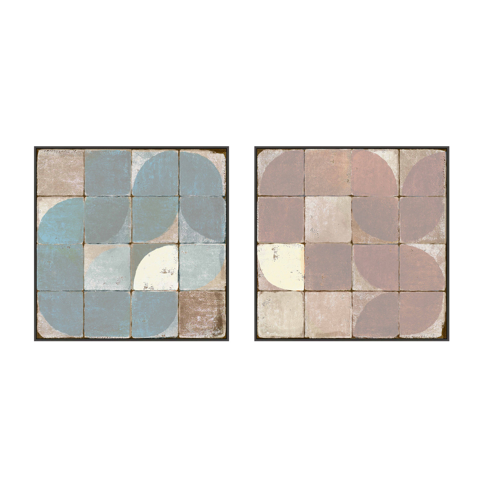 Tiles 2 & 3, Set of 2 by Marco Marella for Studio M - Framed Wall Art, Canvas, Black, 24" H x 24" W