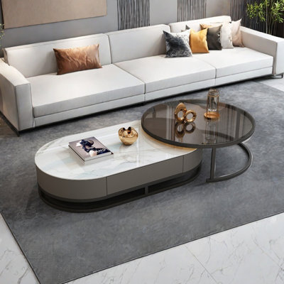 Oval rock panel coffee table combination