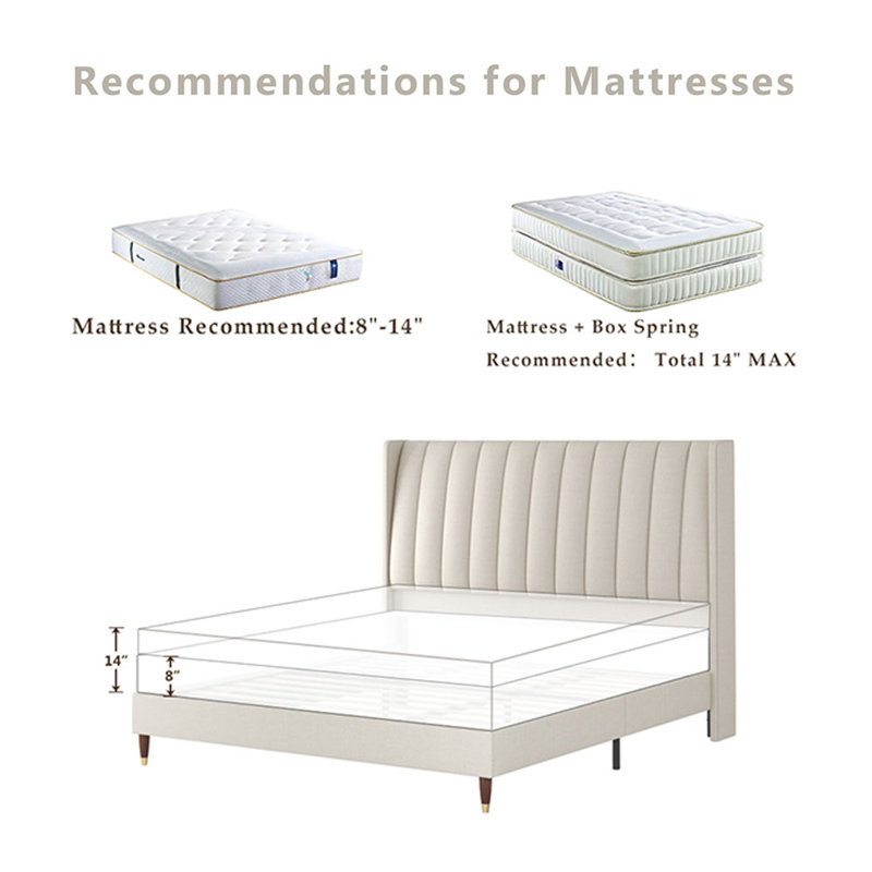 Beauviore Upholstered Platform Bed Frame Wingback Bed, Queen