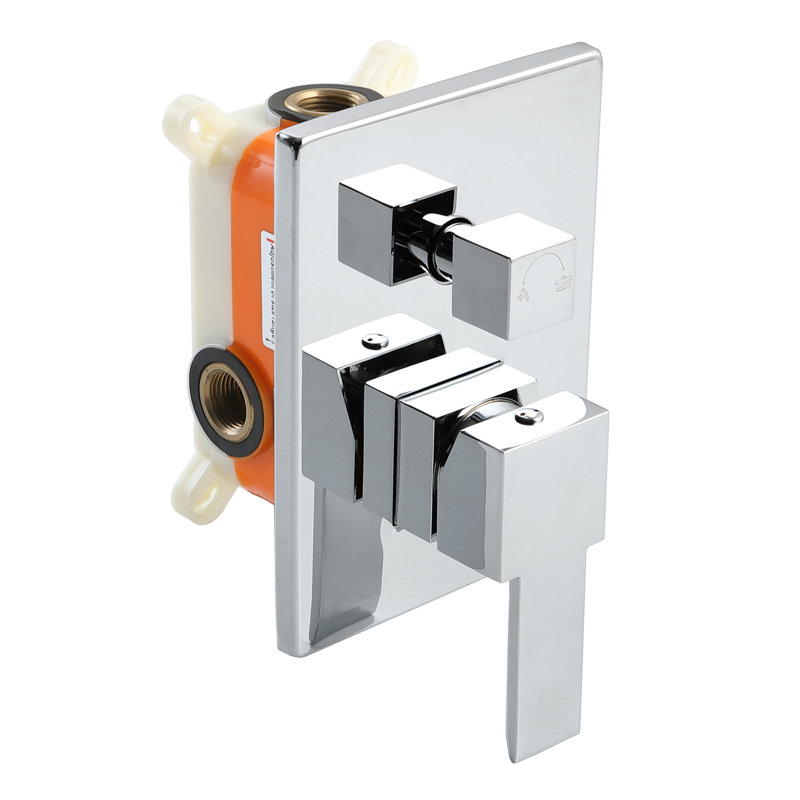 SKOWLL Ensemble de robinet de douche 2 voies pour robinet de salle de bain mural, robinet de commande de douche à poignée simple avec kit d'équilibrage de pression cUPC à 2 fonctions, chrome poli
