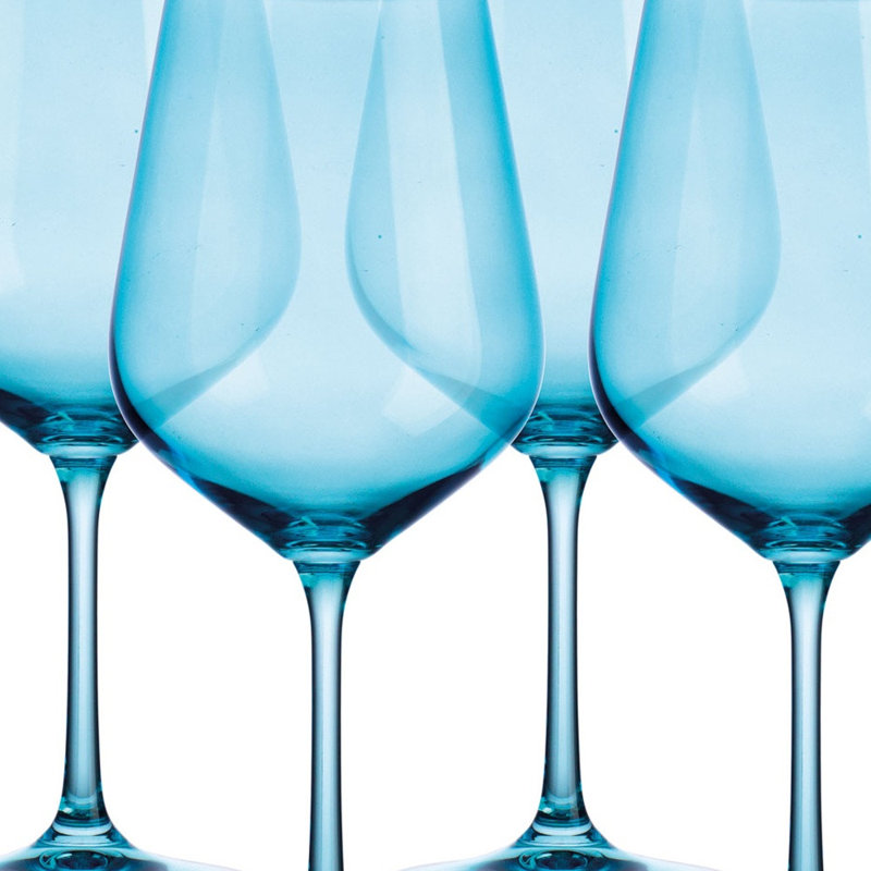 Set Of Four Translucent Large Wine Glasses, Blue