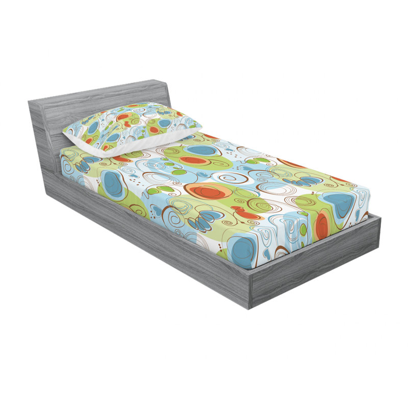 Ensemble de draps fleurs avec tourbillons funky, Ensemble de draps pour lit simple TG avec drap-hou