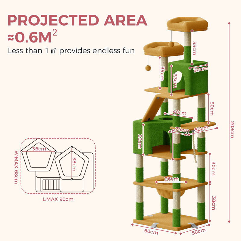 Cat Tree 208cm H Cat Tree, Green