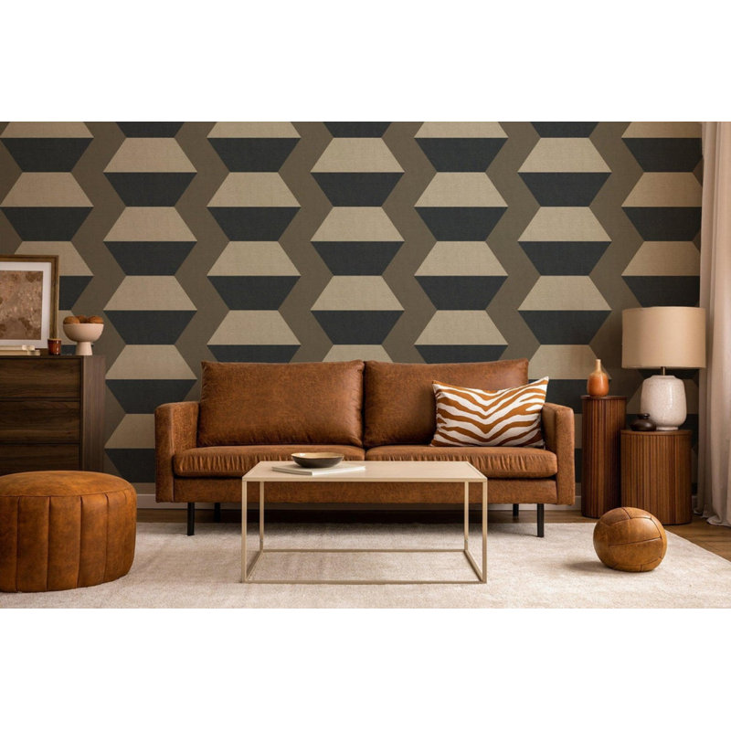 Infinity Blocks - Lacquered Wallpaper, Non-Pasted, Faux Grasscloth, Coconut
