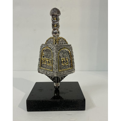 Dreidel argenté et doré de style électrifique sur base de marbre - décor décoratif Hanoukka