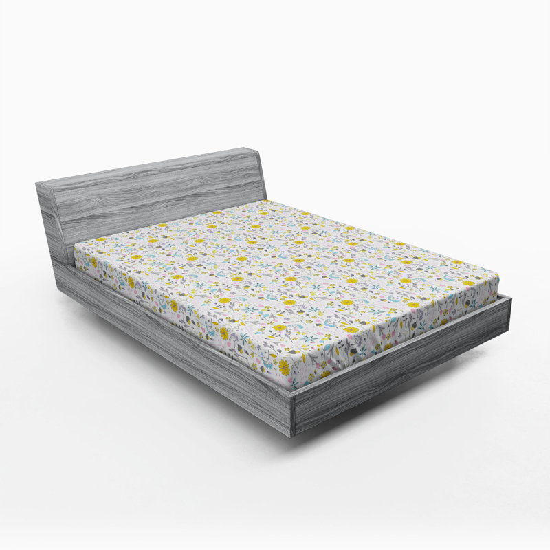 Microfiber Floral Fitted Sheet, Queen Fitted Sheet, Blue Floral 1