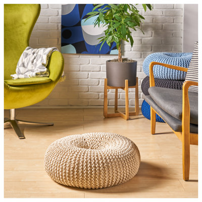 Pouf tricoté en coton tricoté Beige