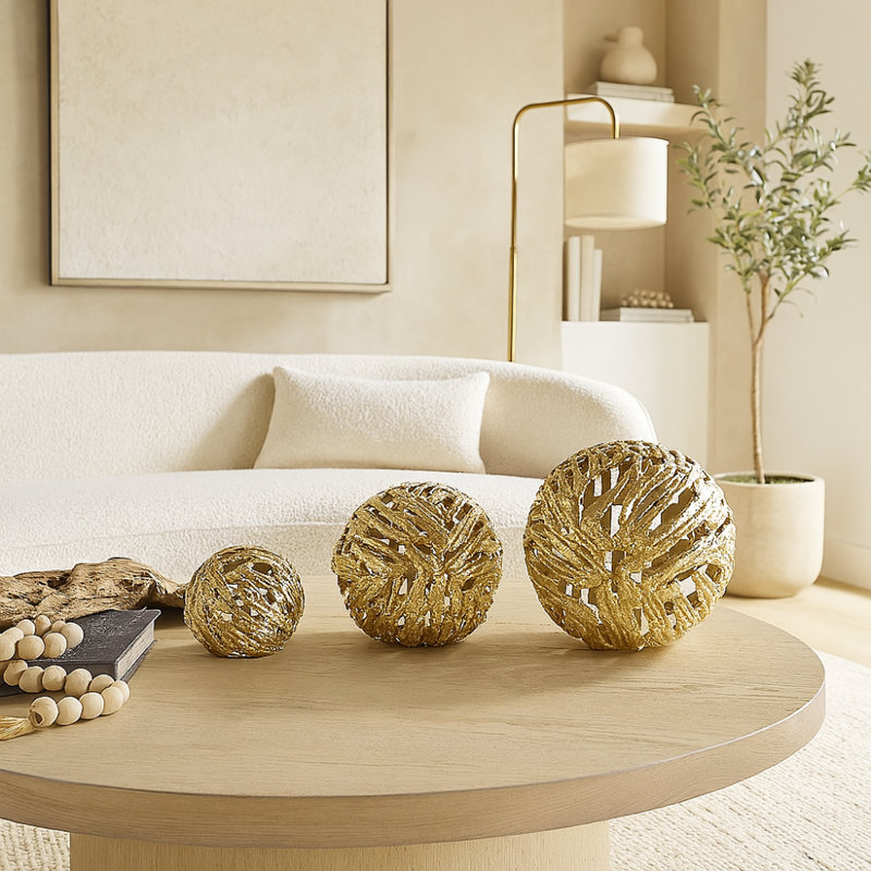 Cineus Aluminum Metal Metallic Cutout Abstract Decorative Orbs & Vase Filler Set, Gold