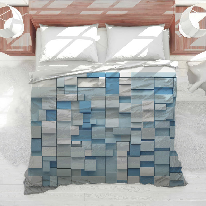 Édredon à blocs rectangulaires bleu et blanc, Twin Extra Long