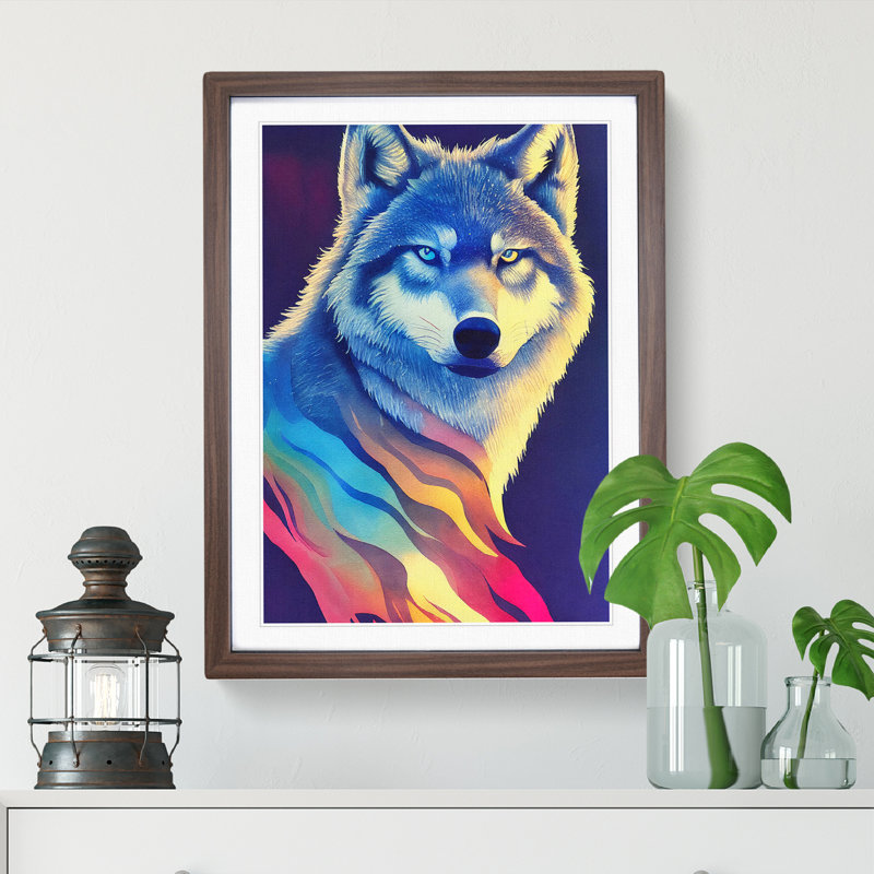 Wolf in Colour No.2 - Wall Art, 46cm H x 34cm W, Walnut Framed