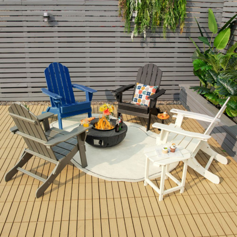 Chaise de patio pliable résistante aux intempéries avec porte-gobelet intégré, Bleu marine