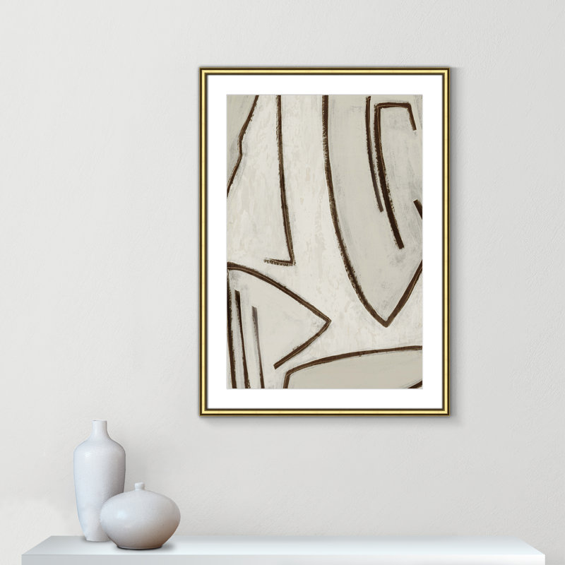 Dessin au trait - Peinture encadrée, Encadrement doré, L 26,75 po x H 36,75 po
