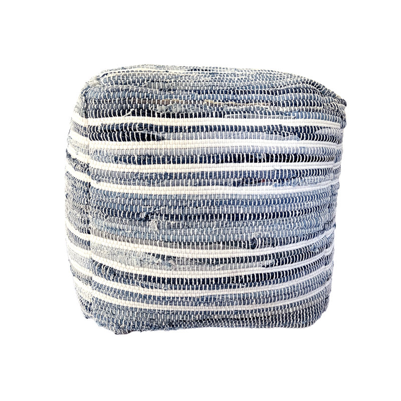 Billy Artisanal Hand-Woven Recycled Denim Pouf