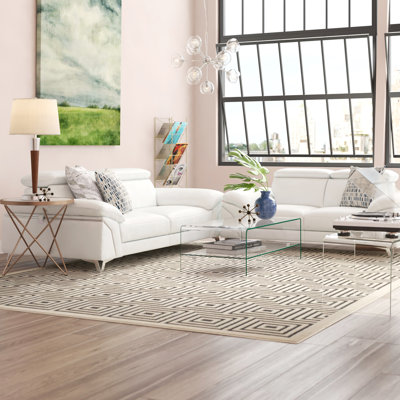 White Genuine Leather 2-Piece Sofa Set with Adjustable Headrests