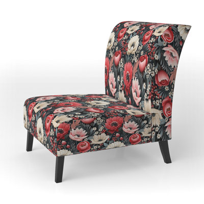 Fauteuil de ferme rustique à motif floral, recouvert de velours, style vintage rose coquelicot Flourish Gardens