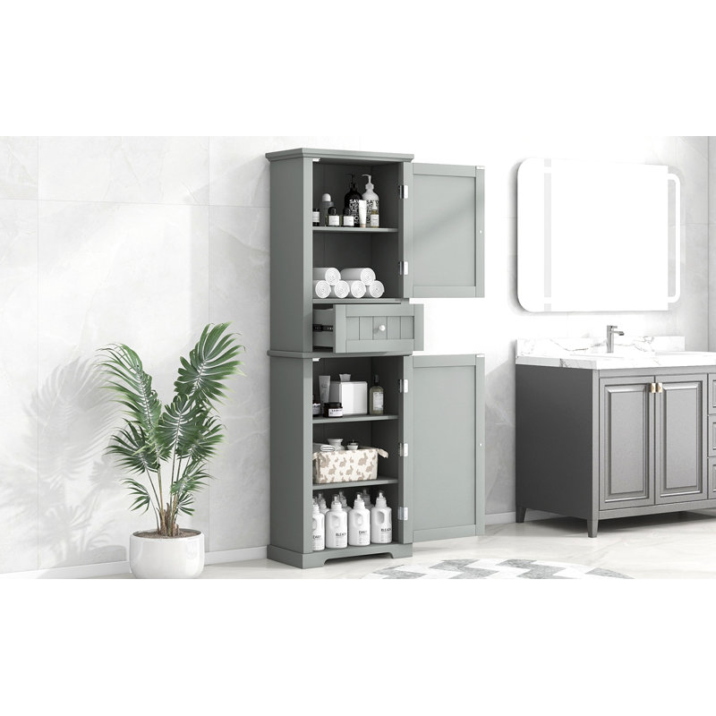 Tall Bathroom Storage Cabinet, Freestanding Storage Cabinet With Drawer And Adjustable Shelf, MDF Board With Painted Finish