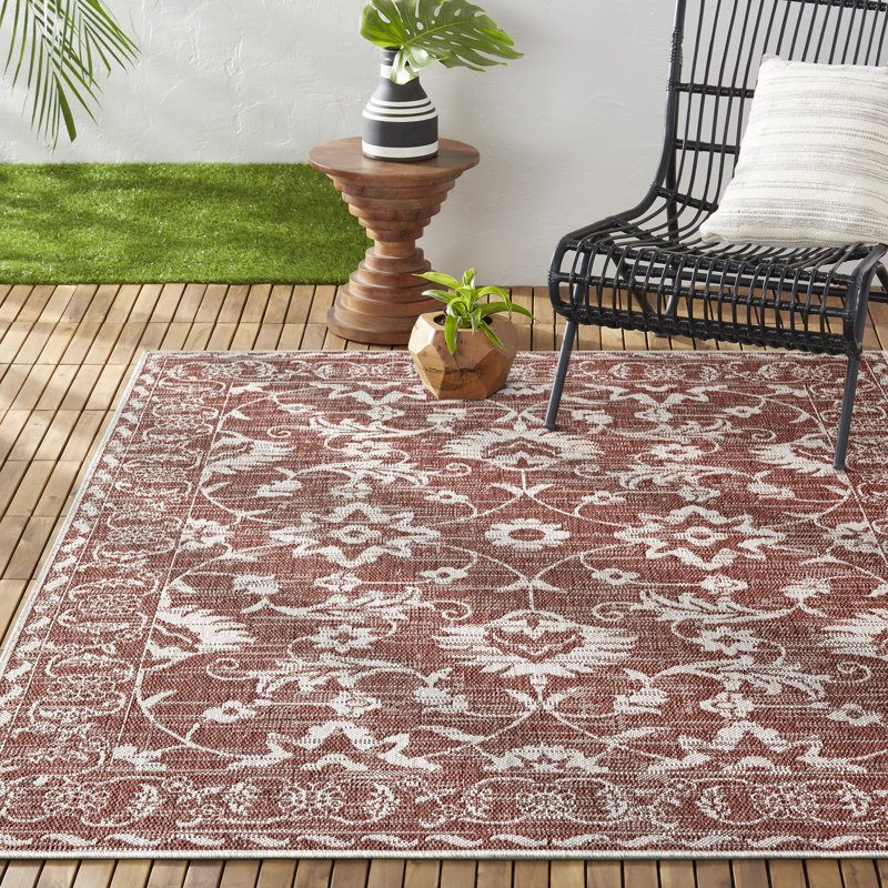 Nicole Miller Floral Terracotta Indoor/Outdoor Area Rug, Rectangle 5'2" x 7'2"