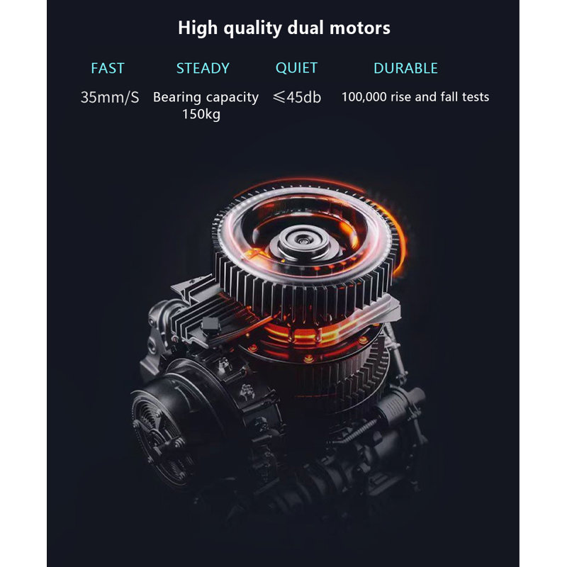 Black Rectangular Hight adjustable Sintered Stone + Carbon Steel with 2 drawers desk