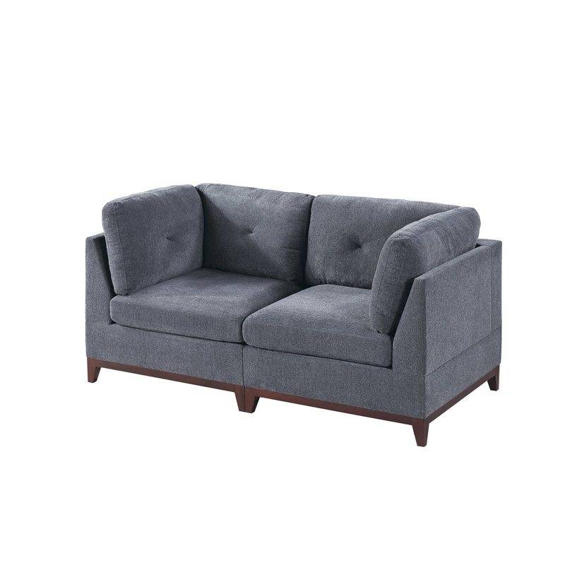 2 pièces modulaires en frêne, assise en tissu de chenille, structure en bois - chaise en matériau, base
