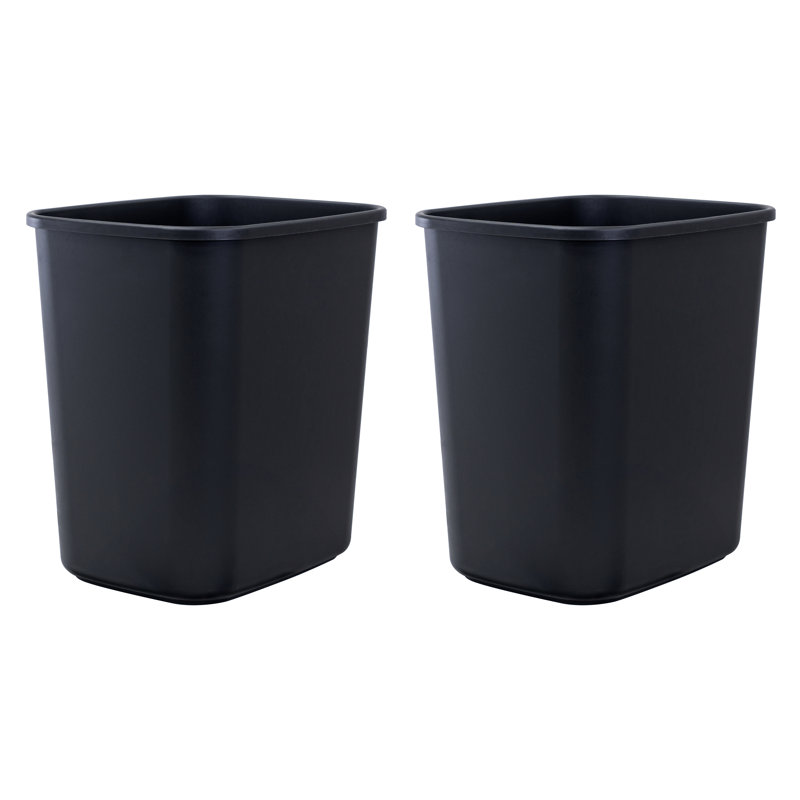 Matte Black Plastic 7.7 Gallon Open Trash Can Set