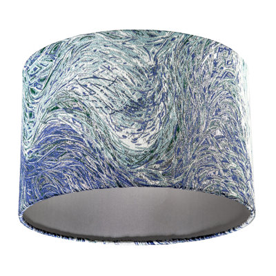 Artistic And Fluid Textured Lamp Shade In Blue Teal And Soft Green By 