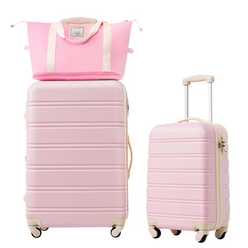Ensemble de valises rigides en ABS léger avec verrou TSA et roulettes pivotantes à 360 °, 28" H x 19" W x 13 " D, Light Pink