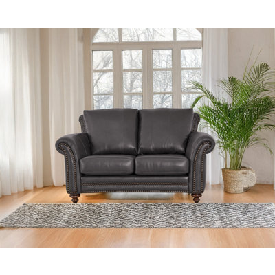 Stephie 68" Genuine Leather Rolled Arm Loveseat