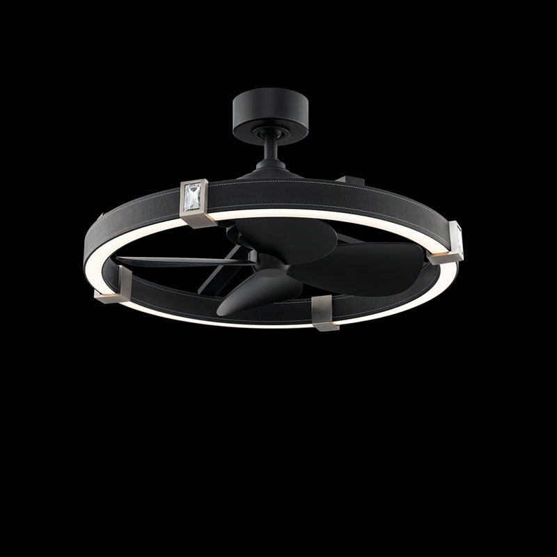 Atomic 1 Light Crystal LED Fandelier, Black Leather- Brushed Nickel