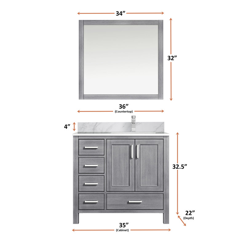 Jacques 36 in W x 22 in D Right Offset Single Bath Vanity, Distressed Grey