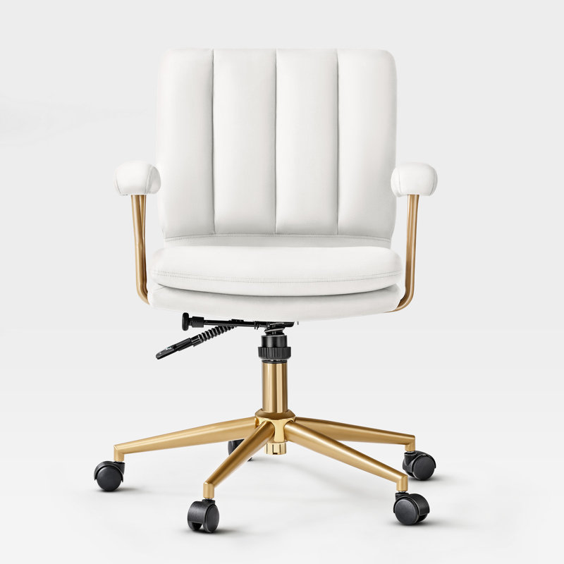 Adena, Velvet Swivel Desk Chair, White