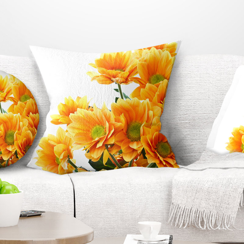 Coussin à fleurs orange, 16 po x 1 po, Coussin décoratif