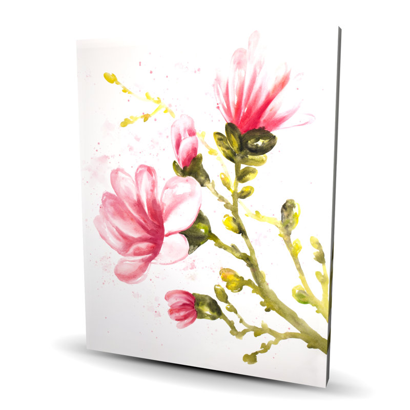 Aquarelle de fleurs de magnolia - Toile florale rose pour la décoration intérieure