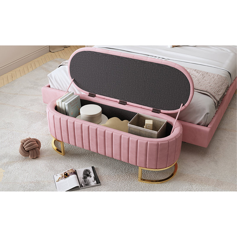 Repose-pieds avec rangement et capitonnage Lashekia, Rose