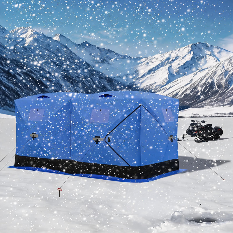 Insulated Pop Up Ice Fishing Tent, Blue, 70.8"x140"x78.7"