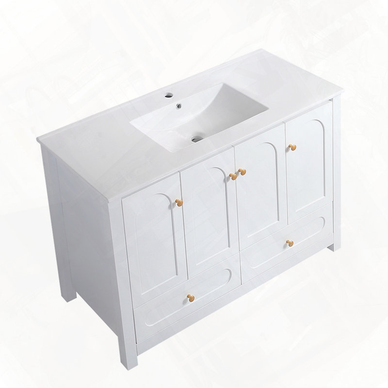 Meuble-lavabo avec lavabo en céramique, Blanc