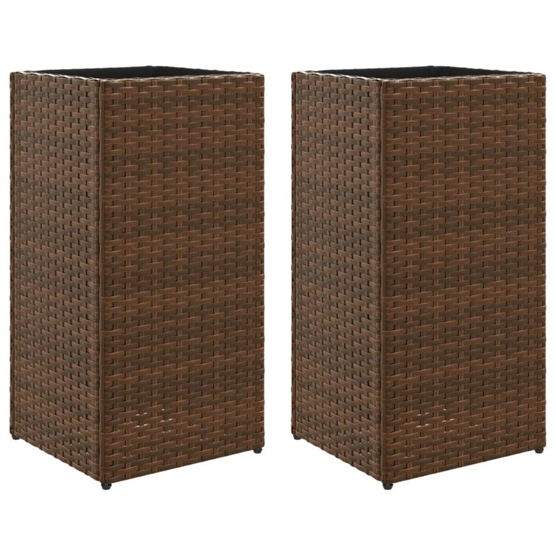 Garden Planters 2 Pcs Brown Poly Rattan, 60cm H x 30cm W x 30cm D