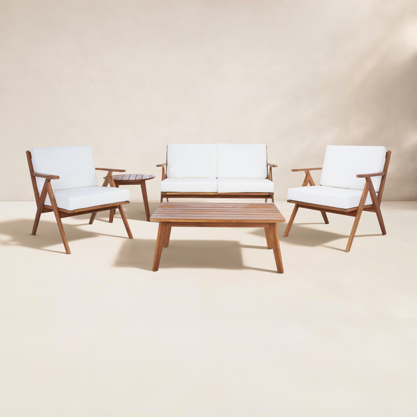 Jose 4-Person Acacia Patio Seating Group, Beige, Natural