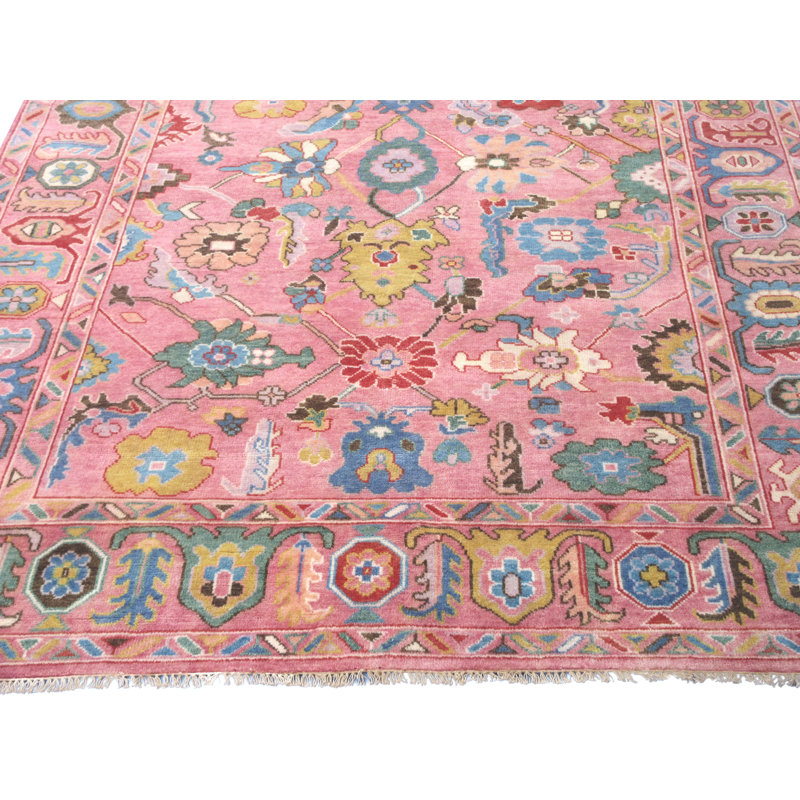 Hand-Knotted Pink Oushak Runner, Square 10'